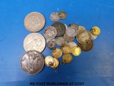 A 1898 Victorian crown together with a 1930 Dutch 2 1/2 gilder and a quantity of colonial and some