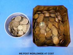 A tin of UK copper pennies Victoria onwards (approximately 7.