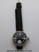 Radio silver gentleman's military style wristwatch with black face,