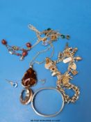 A Miracle pendant set with agate, hallmarked silver bangle, silver bracelet,