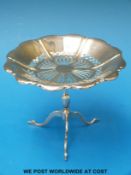 An Edwardian hallmarked silver sweet meat dish formed as a tripod table with pierced top,