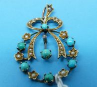 An Edwardian pendant set with seed pearls and turquoise
