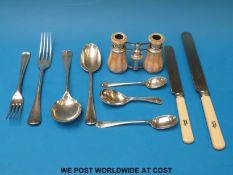 Victorian silver cutlery including Walker & Hall rat-tail and a pair of mother-of-pearl opera