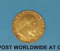 A 1908 gold half sovereign
