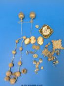 Various white metal filigree jewellery to include hat pins, white metal brooch,