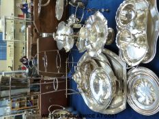 A large quantity of silver plated ware including Dom Perignon champagne tray,