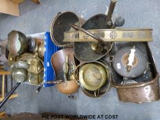 A large collection of brass and copper ware to include British Empire exhibition 1924 tea caddy and