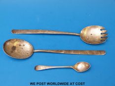 A pair of hallmarked silver Mappin & Webb salad serving spoons together with a silver teaspoon