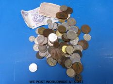 A collection of overseas coinage 19thC onwards, includes 1916 2 franc etc,