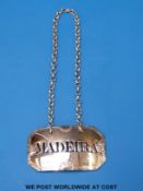 A Georgian hallmarked silver period Madeira bottle label, Ldn 1813, maker Thomas Phipps,