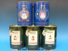 Five 70cl Bell's whisky bottles comprising Christmas 1989, 90 and 91,