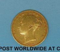 An 1844 young head gold full sovereign shield reverse