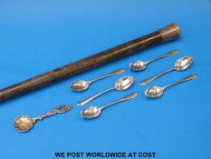 A hallmarked silver knopped walking cane, hallmarked silver  spoons 62g,