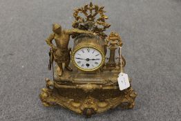 A nineteenth century gilt metal mantle clock, height 41.5 cm. CONDITION REPORT: Requires some