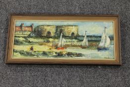 Frank Burke : Beadnell harbour, oil on p