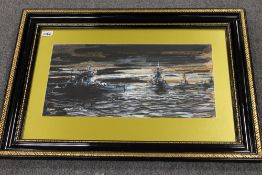 Anton Sulek :Battleships at dusk, gouach