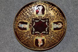 A bohemian ruby glass comport with ename