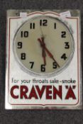 An early twentieth century advertising clock - Craven 'A' For your throats sake-smoke, 36 cm x 27