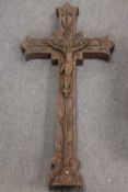 A nineteenth century French cast iron monument crucifix, with double sided vine and leaf