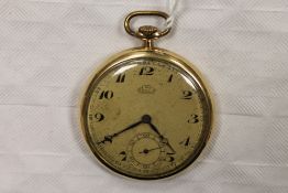 A 14ct gold pocket watch. CONDITION REPORT: The dial stamped 'S U A' 'Sol*re'. The back a little