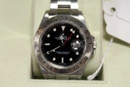 A stainless steel Rolex Gentleman's Explorer II wrist watch, boxed with document.