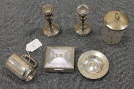 A silver cigarette box, together with five other items of silver. (6) CONDITION REPORT: Lot includes