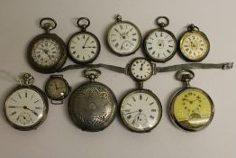 A collection of eight silver pocket watc