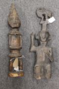 Two African naive wooden carvings depicting figures, height 46 cm. (2) CONDITION REPORT: Good