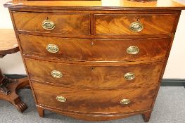 A Regency mahogany bow fronted chest with five drawers, with 109cm.