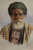 William Weintraub : Arab gentleman wearing a prayer gown, watercolour,