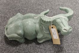 A carved Chinese soap stone figure modelled as a buffalo, lenghth 26 cm. CONDITION REPORT: Good