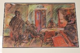 Walter Durac Barnett : The Games Room, Pastel, 30cm x 46cm, framed.