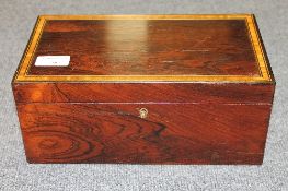 A Victorian inlaid rosewood tea caddy, width 28 cm. CONDITION REPORT: Good quality construction