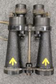 A pair of Barr & Stroud military binoculars, numbered 53379, in orginal brown leather case.