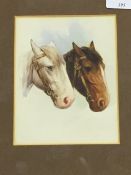 Andrew Allen : Heas studies of two horses, watercolour, signed with initials, 16 cm x 13 cm,
