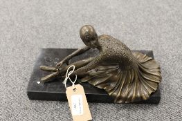 After D.H. Chiparus - bronze study of a ballet dancer on black marble plinth, width 26 cm.