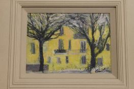 Ann Oram : Favoritan under snow (Vienna), oil on canvas, signed, 18cm x 24cm, framed.