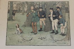 After Cecil Aldin : Rook shooting at Dingley Dell, reproduction in colours, 49cm x 39cm,