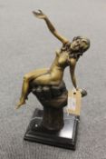 After Juno - bronze study of a Lady seated on black marble plinth, height 34 cm.  CONDITION