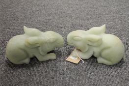 A pair of Chinese carved green stone rabbits, height 8.5 cm. (2) CONDITION REPORT: Good condition,