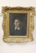 Late nineteenth century school : A portrait of a man smoking a pipe, oil on canvas, 15cm x 20cm,