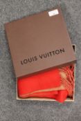 A Louis Vuitton cashmere scarf, with original retail box. CONDITION REPORT: Excellent Condition.