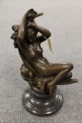 After S. Dehecheau - bronze study of a nude sleeping, on black marble socle, height 34 cm.