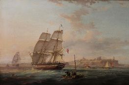 George Chambers : Tynemouth, oil on canvas, signed, dated 1828, 110cm x 75cm, framed.