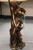 Moreau (sculp) : A figured table lamp modelled as a Lady with child, cast in bronze, height 46