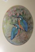 James Alder : Two kingfishers by a stream, watercolour, initialled JA, 10cm x 13cm,