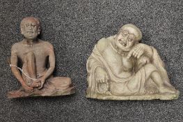 A Chinese carved stone figure depicting an elderly Gentleman, toegther with a similar carving