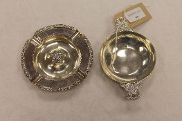 A silver Lindisfarne pattern ashtray, Birmingham 1947, together with a silver quaich, London 1944, 6