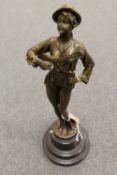 After Preiss - bronze study depicting female guitarist on black marble socle, height 40 cm.