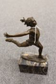 After Milo - bronze study depicting a runner on marble plinth, height 28 cm.  CONDITION REPORT: Good